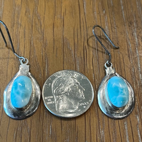 Artisan Larimar & SS 925 Drop Earrings - Picture 6 of 6